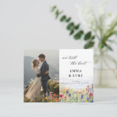 駆け落ちワイルドフラワーマウンテンフォト結婚QR ポストカード (スタンド正面)