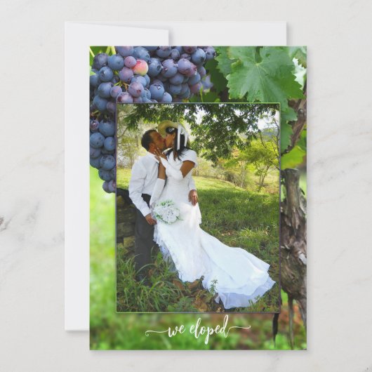 駆け落ちワインをテーマ結婚にした写真 招待状 (正面)