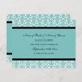 駆け落ち告知はがきティール（緑がかった色）ダマスク 案内ポストカード (正面/裏面)