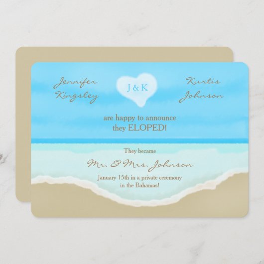駆け落ち告知招待状ビーチ水の色 招待状 (正面/裏面)