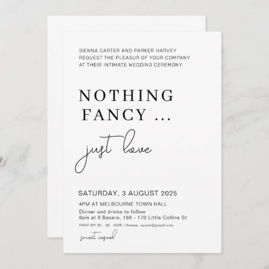 駆け落ち後のパーティー、何も特別なものはなく、ただ愛 招待状 (正面/裏面)