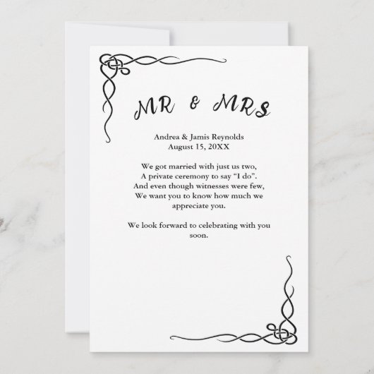 駆け落ち新郎新婦フォトたった今結婚しました発表 招待状 (裏面)