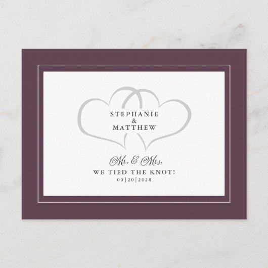 駆け落ち私たちは結び目を紫の白さん夫妻と結んだ インビテーションポストカード (正面)