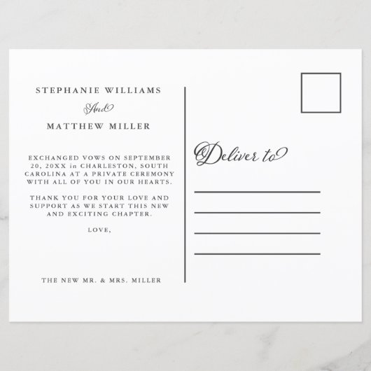 駆け落ち私たちは結び目を結んだミスター・ミセス・ピーチ・ポストカード (裏面)