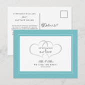 駆け落ち私たちは結び目アクアホワイトさん&ミセス インビテーションポストカード (正面/裏面)