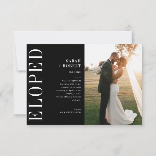 駆け落ち黒白結婚の発表 サンキューカード (正面)