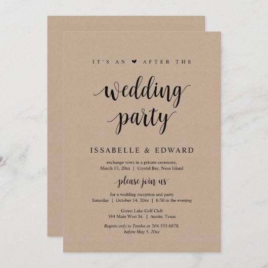 駆け落ち、その結婚披露宴の後のクラフト 招待状 (正面/裏面)