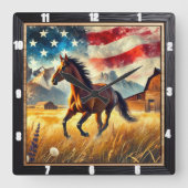 駆け足の馬の愛国心 スクエア壁時計 (正面)