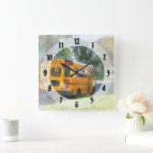 駐車されたスクールバス スクエア壁時計 (ホーム)