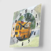 駐車されたスクールバス スクエア壁時計 (傾斜)