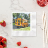 駐車中のスクールバス 縁ありカクテルナプキン (インサイチュ)