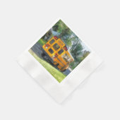 駐車中のスクールバス 縁ありカクテルナプキン (角)