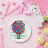 駐車禁止道路標識レッドブルー交通記号 ペーパープレート (パーティー)