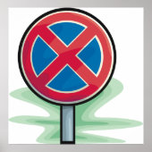 駐車禁止道路標識レッドブルー交通記号 ポスター (正面)