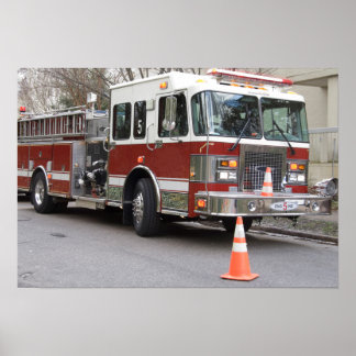 駐車赤い消防車 ポスター