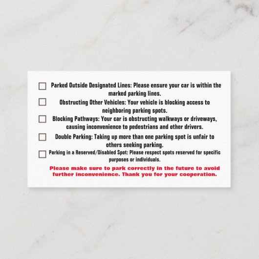 駐車違反カード 名刺 (裏面)