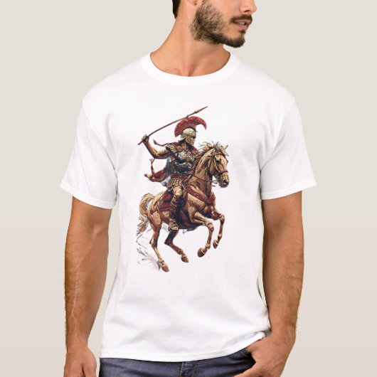 騎乗のローマ兵士 | 古代の戦士イラスト Tシャツ (正面)