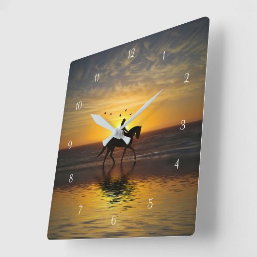 騎乗ビーチに騎乗サンセットビューティフル スクエア壁時計 (傾斜)