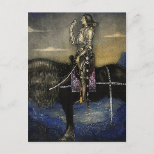 「騎士が馬を乗り上げた」ジョン・バウアーの水彩画 ポストカード (正面)