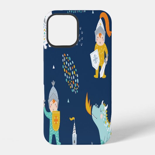 騎士とドラゴンと城の子供っぽいパターン iPhoneケース (裏面)