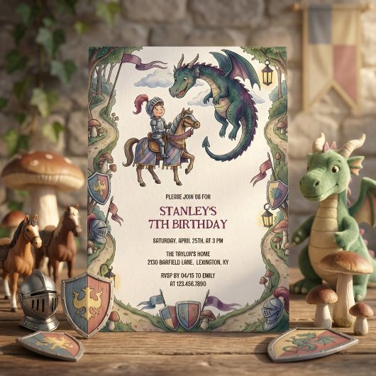 騎士とドラゴンの中世のフェアリーテイルの誕生日 招待状