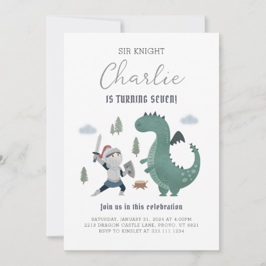 騎士とドラゴンズ中世王室の誕生日招待状 招待状 (正面)