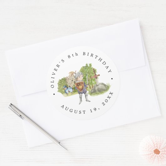 騎士とドラゴン |中世王室の誕生日 ラウンドシール (封筒)