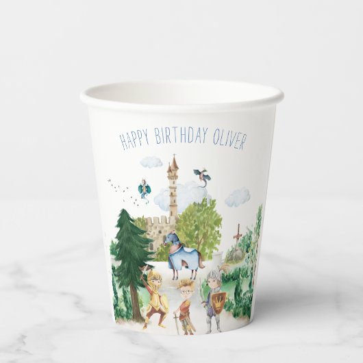 騎士とドラゴン |中世王室の誕生日 紙コップ (裏面)