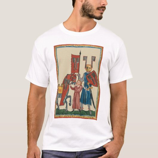 騎士と大地主、14世紀中世アート Tシャツ (正面)
