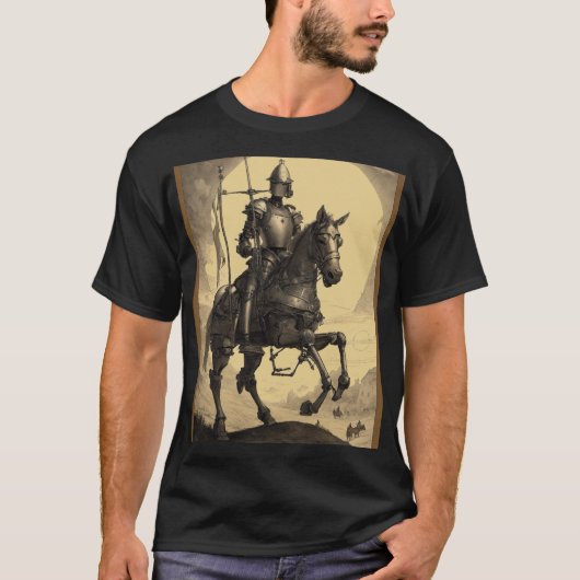 騎士と彼のステップ – ヴィンテージモノクロ Tシャツ (正面)