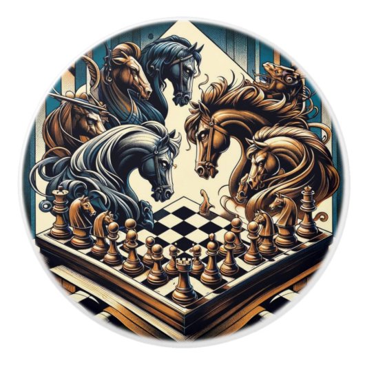 騎士のゲーム – チェスはファンタジーを満たす セラミックノブ (正面)