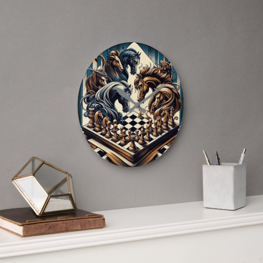 騎士のゲーム – チェスはファンタジーを満たす ラージ壁時計 (オフィス)