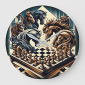騎士のゲーム – チェスはファンタジーを満たす ラージ壁時計 (正面)