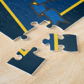 騎士のパーソナライズされた紋章が青い黄色 ジグソーパズル (側面)