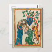 騎士の女性、14世紀の中世写本 ポストカード (正面/裏面)