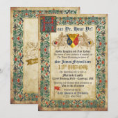 騎士の槍試合 中世の手稿 誕生日 招待状 (正面/裏面)