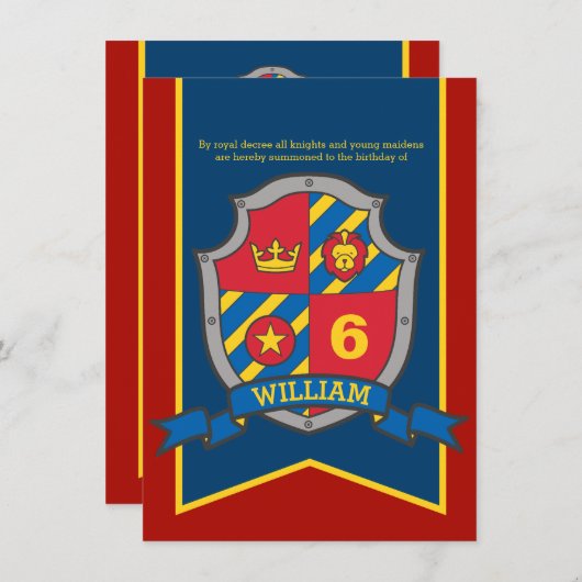 騎士の盾　子供の6歳の誕生日　招待状 招待状 (正面/裏面)