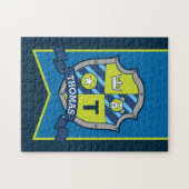 騎士の紋章はパーソナライズされた青い緑を持つ ジグソーパズル (横)