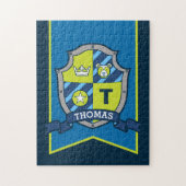 騎士の紋章はパーソナライズされた青い緑を持つ ジグソーパズル (縦)