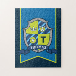 騎士の紋章はパーソナライズされた青い緑を持つ ジグソーパズル