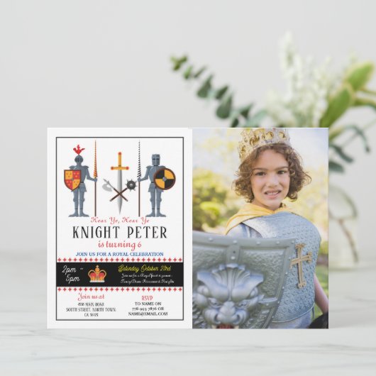 騎士の誕生日パーティー中世の写真 招待状 (スタンド正面)