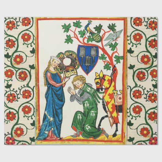 騎士は彼の女性によって武装し、中世のミニチュア ラッピングペーパー (フラット)