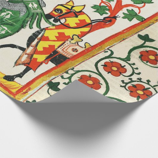 騎士は彼の女性によって武装し、中世のミニチュア ラッピングペーパー (角)