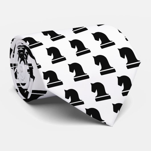 騎士チェスの駒のパターン黒と白のネックタイ ネクタイ (ロール)