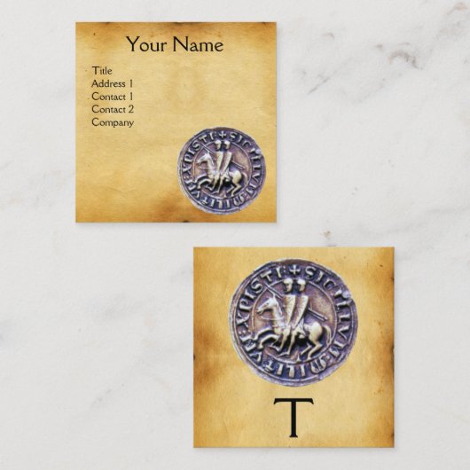 騎士テンプラーモノグラムパーチメントのシール スクエア名刺 (正面/裏面)