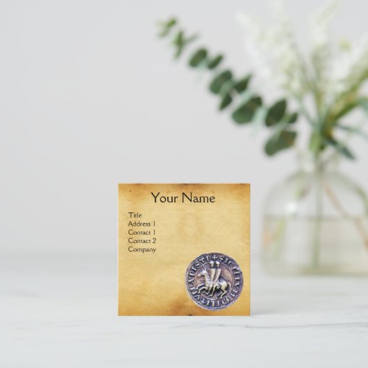 騎士テンプラーモノグラムパーチメントのシール スクエア名刺 (スタンド正面)
