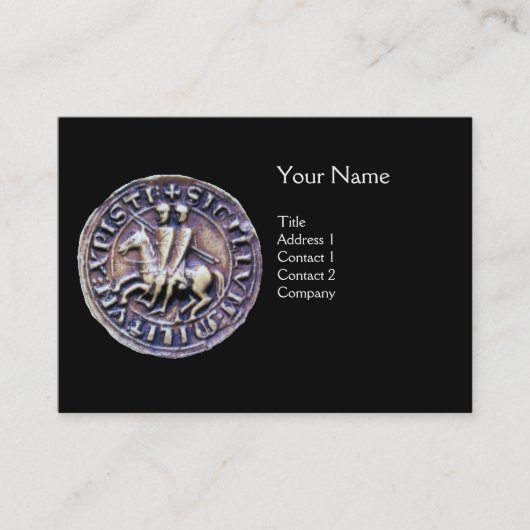 騎士テンプラーモノグラムブラックグレーのシール 名刺 (正面)