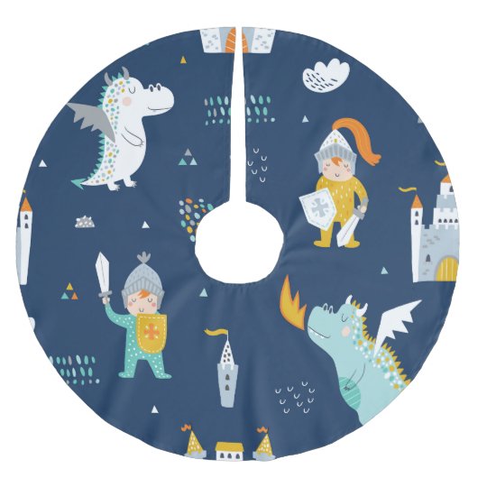 騎士ドラゴンキャッスル子供っぽいパターン ブラッシュドポリエステルツリースカート (正面)