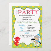 騎士ドラゴン 誕生日パーティー招待状 子供用 招待状 (正面/裏面)