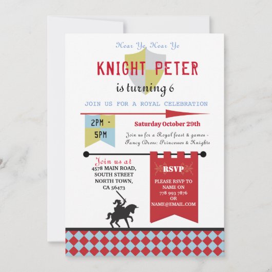 騎士プリンセス中世バースデーパーティー招待状 招待状 (正面)